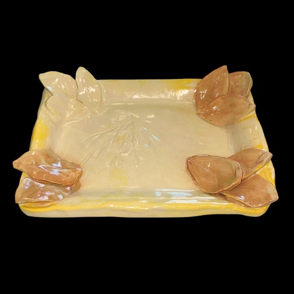 Handmade Ceramic Leaf-Accent Serving Tray – Rustic & Elegant 5.75”x 7” - Picture 3 of 9